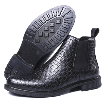 8806 Szövött mintázatú, rugalmas slip-on bőr Chelsea csizma