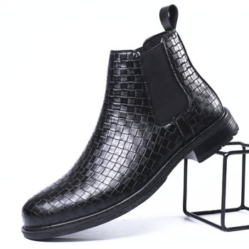 8806 Szövött mintázatú, rugalmas slip-on bőr Chelsea csizma