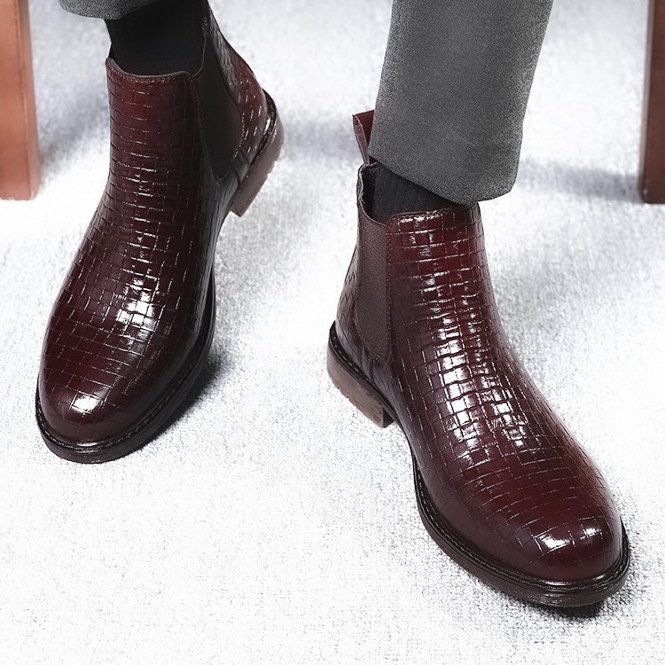 8806 Szövött mintázatú, rugalmas slip-on bőr Chelsea csizma