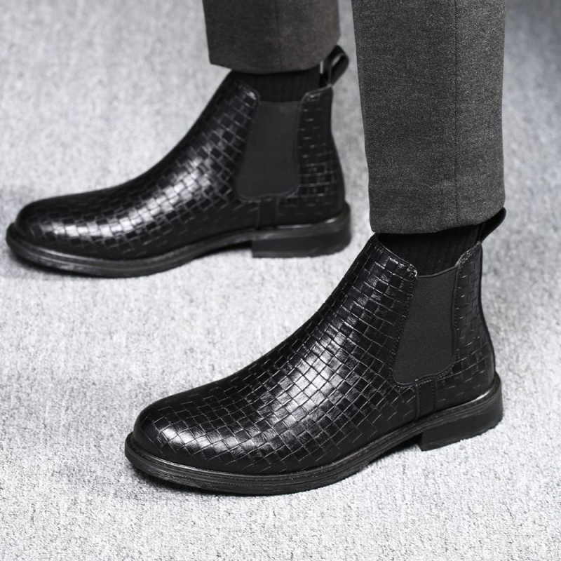 8806 Szövött mintázatú, rugalmas slip-on bőr Chelsea csizma