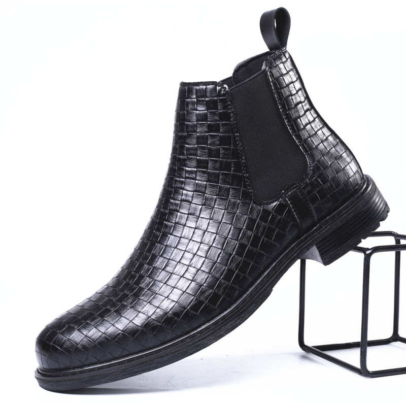 8806 Szövött mintázatú, rugalmas slip-on bőr Chelsea csizma