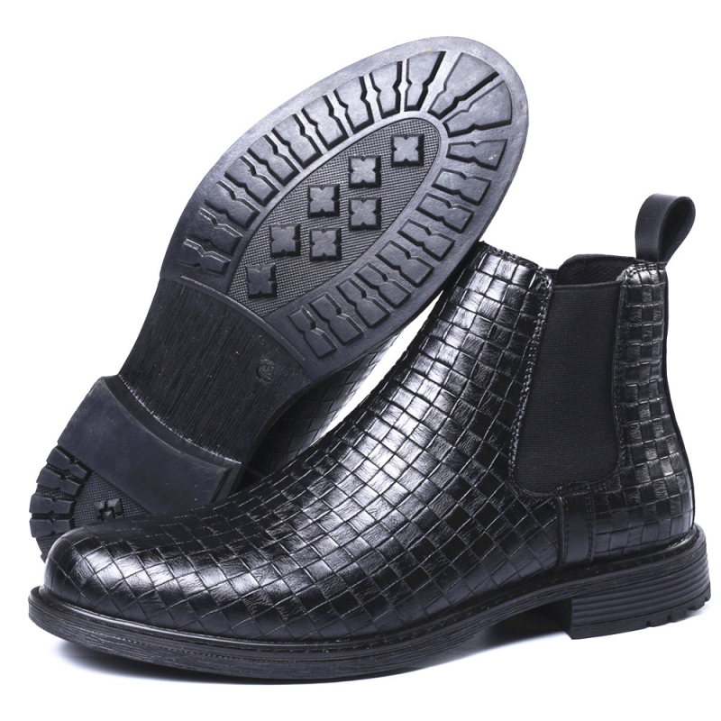 8806 Szövött mintázatú, rugalmas slip-on bőr Chelsea csizma
