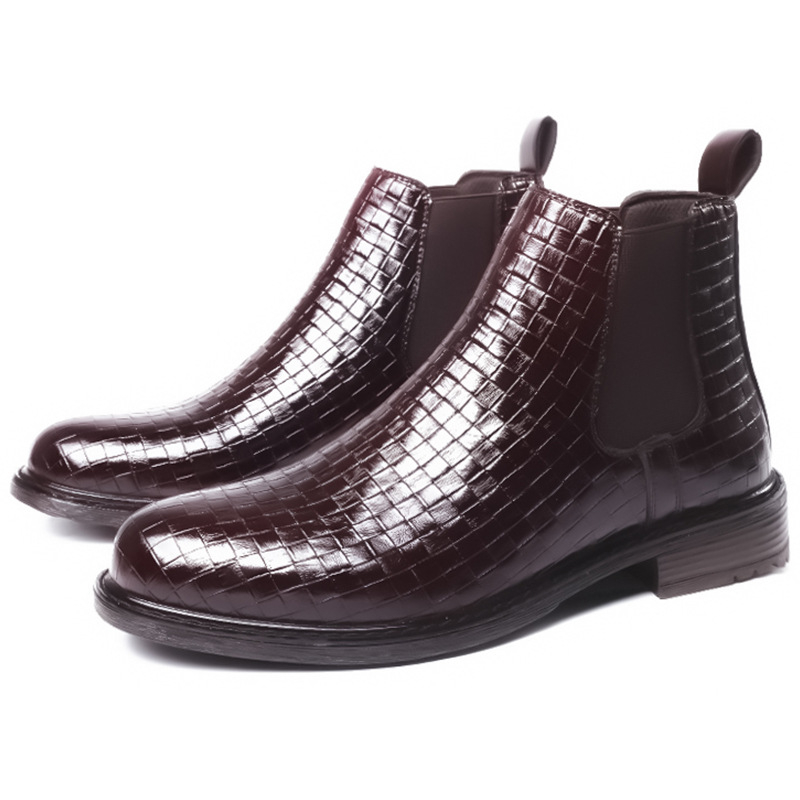 8806 Szövött mintázatú, rugalmas slip-on bőr Chelsea csizma