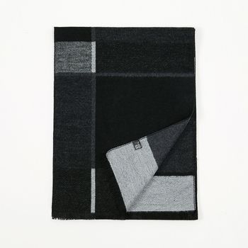 Új férfi sál, meleg, műkasmír, fekete-szürke kockás, 30x180 cm