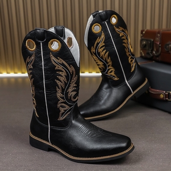 Őszi férfiaknak magas sárú bőrcsizma, hegyes orral, amerikai nyugati cowboy stílus, knight boots