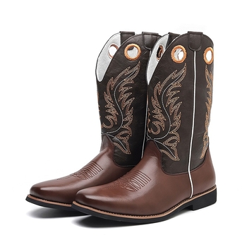 Őszi férfiaknak magas sárú bőrcsizma, hegyes orral, amerikai nyugati cowboy stílus, knight boots