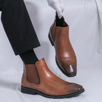Muške kožne slip-on čizme, oštar nos, britanski stil