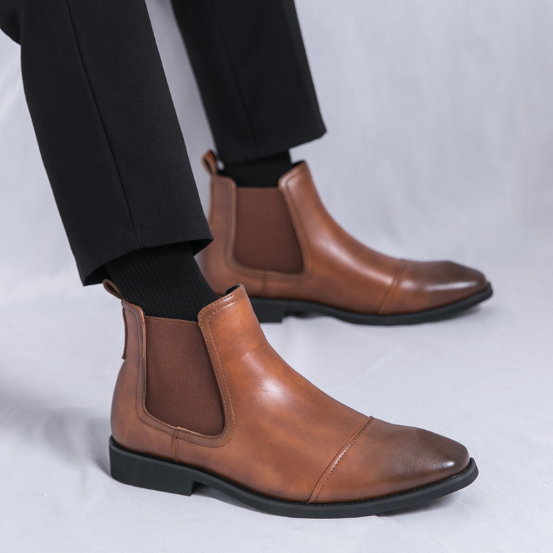 Muške kožne slip-on čizme, oštar nos, britanski stil