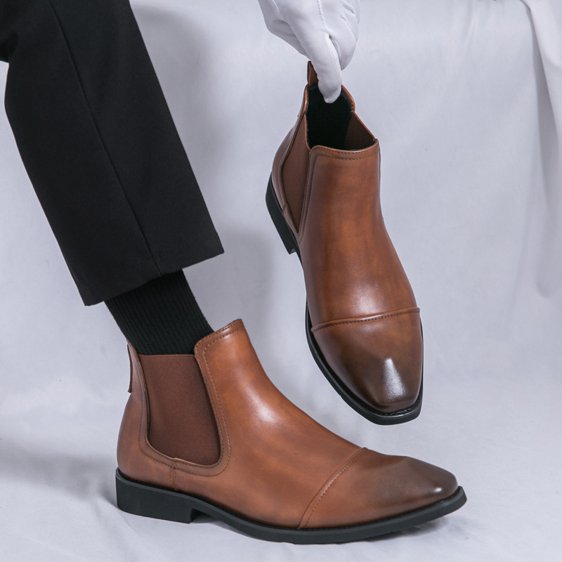 Muške kožne slip-on čizme, oštar nos, britanski stil