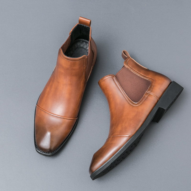 Muške kožne slip-on čizme, oštar nos, britanski stil