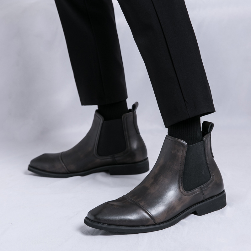 Muške kožne slip-on čizme, oštar nos, britanski stil