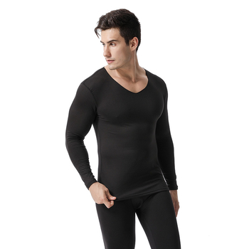 Set termic pentru bărbați, fără cusături, cu guler în V, tricou de toamnă și pantaloni cropped cu căptușeală, în set cadou 2025