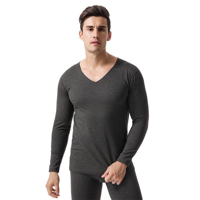 Set termic pentru bărbați, fără cusături, cu guler în V, tricou de toamnă și pantaloni cropped cu căptușeală, în set cadou 2025