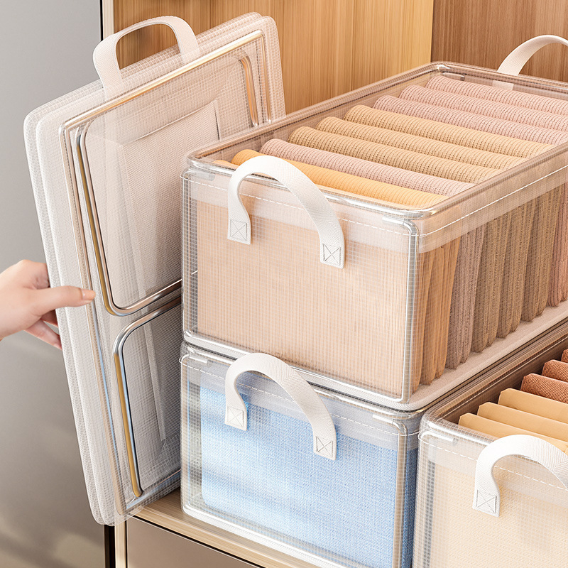 PVC kutija za skladištenje odjeće, sklopivi organizator garderobe, prozirna, 30-40 L, dimenzije 47 x 28 x 20 cm