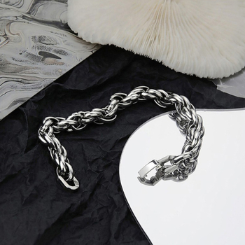 Unisex narukvica od ručno pletene debelog užetnog lanca s kopčom od titan čelika, kubanski stil