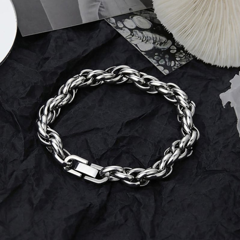 Unisex narukvica od ručno pletene debelog užetnog lanca s kopčom od titan čelika, kubanski stil