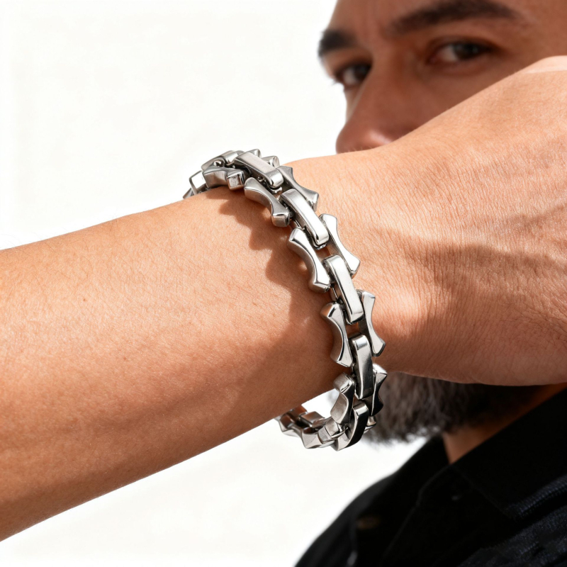 Muška narukvica od nehrđajućeg čelika s zupčanicima i motivom kostiju zmaja - retro punk stil
