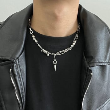 Ovratnik od titan čelika s kuglicama i zaključcima (rivets), muški — nišni dizajn, hip-hop minimalistički stil, lanac ključne kosti