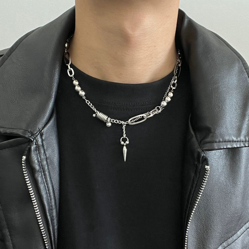 Ovratnik od titan čelika s kuglicama i zaključcima (rivets), muški — nišni dizajn, hip-hop minimalistički stil, lanac ključne kosti