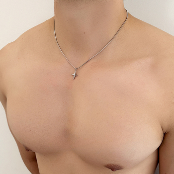 Nakit od titanijskog čelika s privjeskom križa i zvijezde, minimalistički, unisex, lanac zmijskog uzorka, romb stil