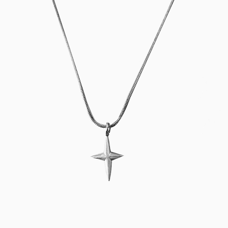 Nakit od titanijskog čelika s privjeskom križa i zvijezde, minimalistički, unisex, lanac zmijskog uzorka, romb stil