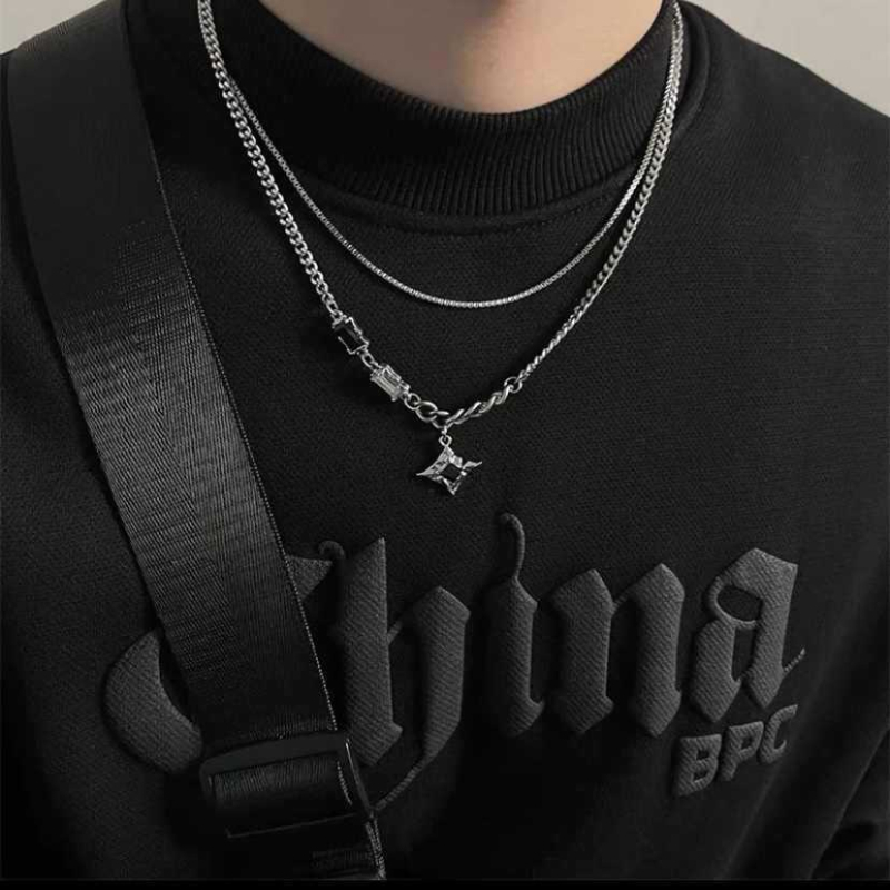 Mang Star dvostruko slojevita ogrlica za muškarce i žene, geometrijski lanac, lagani luksuz, hip-hop stil