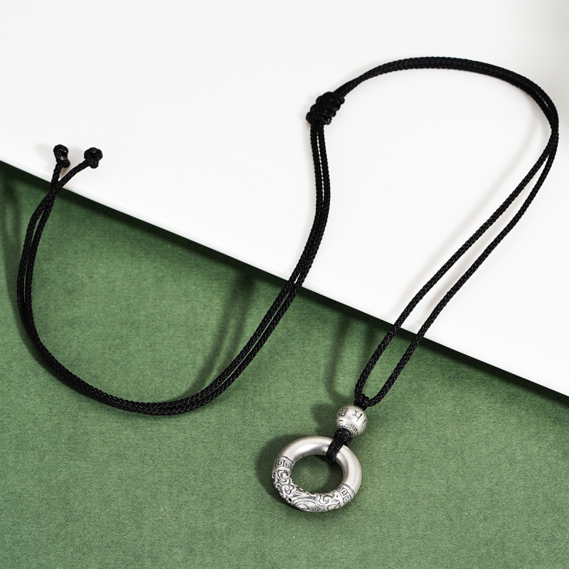 Ogrlica od srebra 999 s talismanom šťastnih oblaka i mirom, muški retro-etno stil, pleteni lanac, mantra od šest znakova