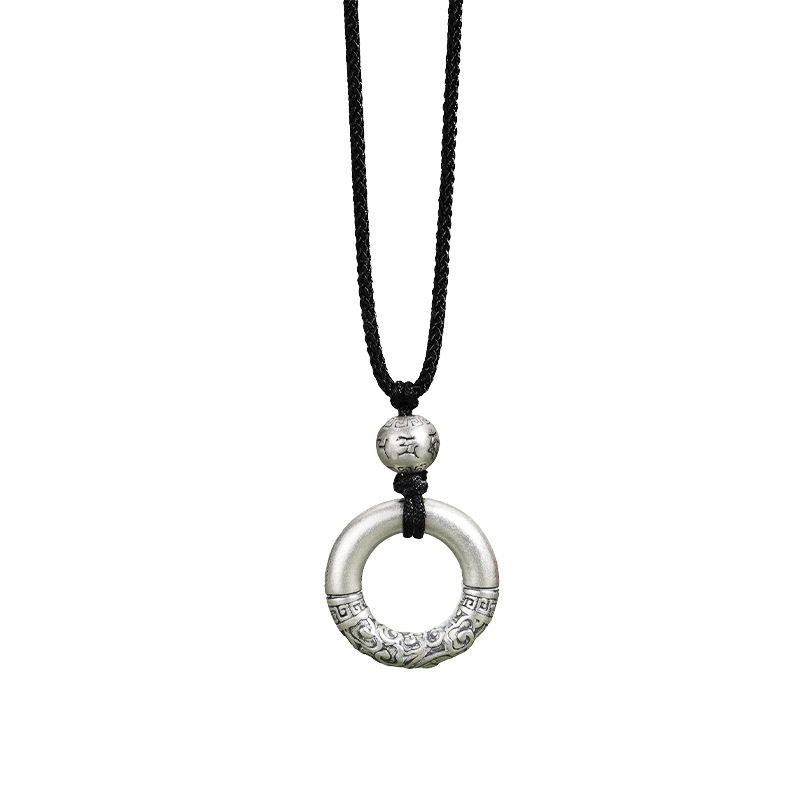 Ogrlica od srebra 999 s talismanom šťastnih oblaka i mirom, muški retro-etno stil, pleteni lanac, mantra od šest znakova