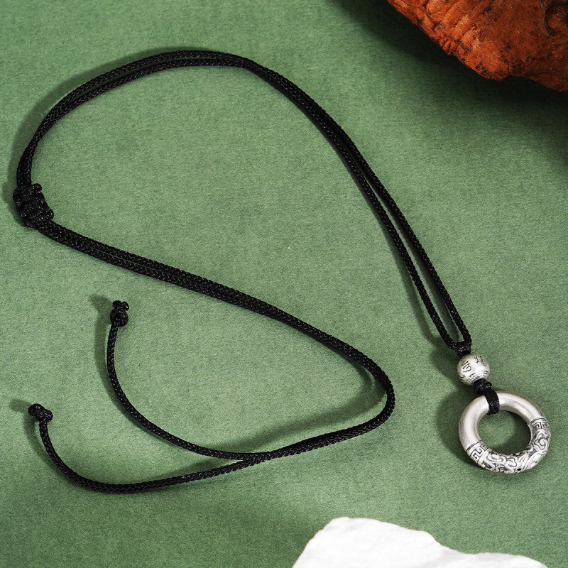Ogrlica od srebra 999 s talismanom šťastnih oblaka i mirom, muški retro-etno stil, pleteni lanac, mantra od šest znakova