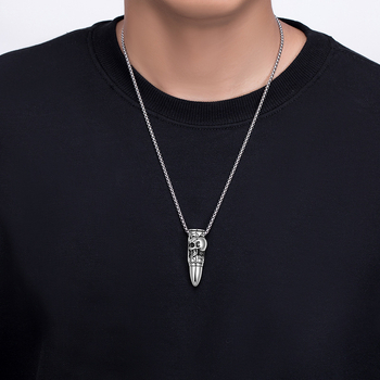 Pandantiv colier din oțel titan cu craniu de dragon și design în formă de glonț, accesoriu hip-hop masculin