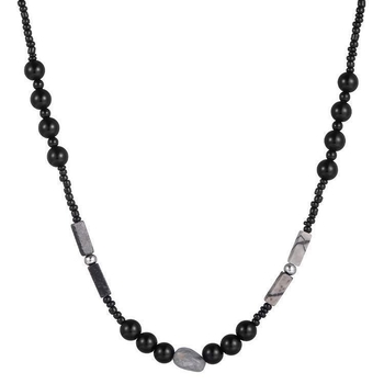 Unisex ogrlica s prirodnim kamenom i crnim perlama, ručna izrada, geometrijski dizajn, duljina 41–50 cm