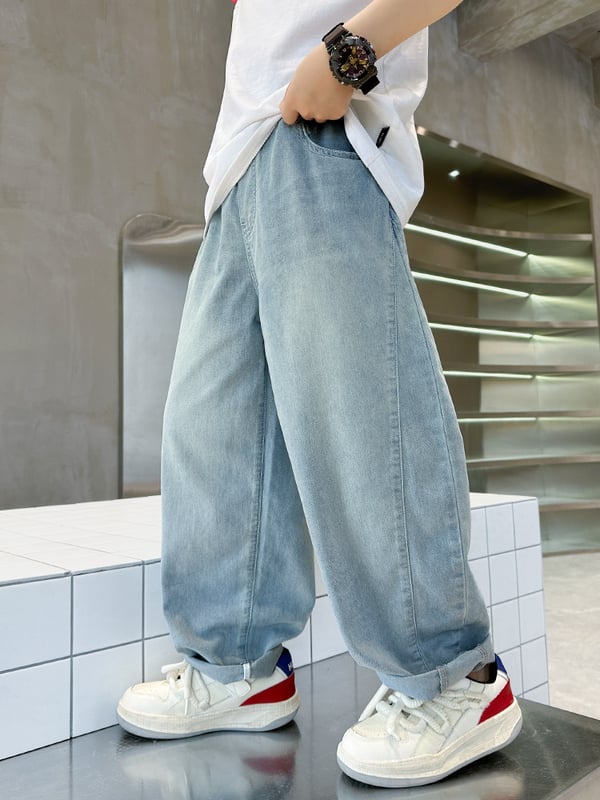 Pantaloni de vară anti-țânțari pentru copii, pentru băieți, model nou 2026, croială lejeră, pantaloni slim din denim pentru copii mai mari, stil casual pentru vară.