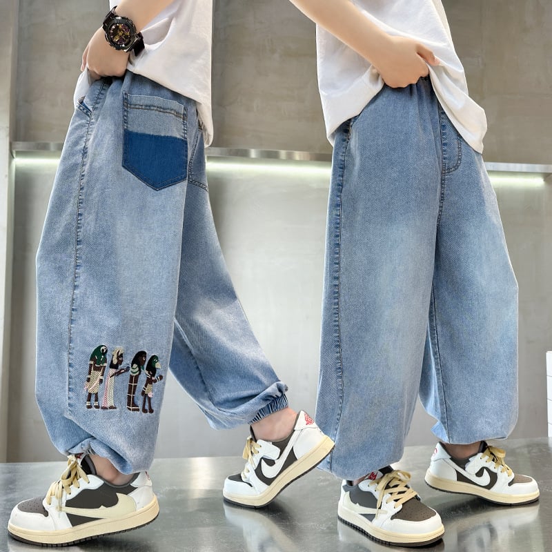Pantaloni de vară anti-țânțari pentru copii, pentru băieți, model nou 2026, croială lejeră, pantaloni slim din denim pentru copii mai mari, stil casual pentru vară.