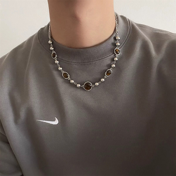Muška ogrlica od tigrovog oka, ljeto, ne blijedi, minimalistički dizajn, luksuzan dojam, hip-hop modni dodatak, za svaki outfit