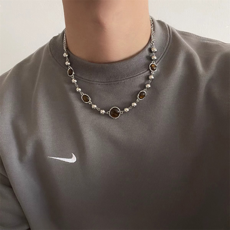 Muška ogrlica od tigrovog oka, ljeto, ne blijedi, minimalistički dizajn, luksuzan dojam, hip-hop modni dodatak, za svaki outfit