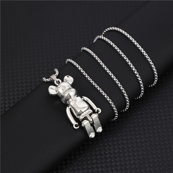 Ogrlica od legure s pokretnim udovima, privjesak crtani medvjed u hip-hop stilu, box lanac, street style, unisex