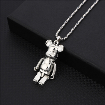 Ogrlica od legure s pokretnim udovima, privjesak crtani medvjed u hip-hop stilu, box lanac, street style, unisex