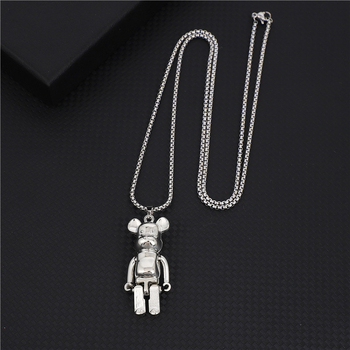 Ogrlica od legure s pokretnim udovima, privjesak crtani medvjed u hip-hop stilu, box lanac, street style, unisex