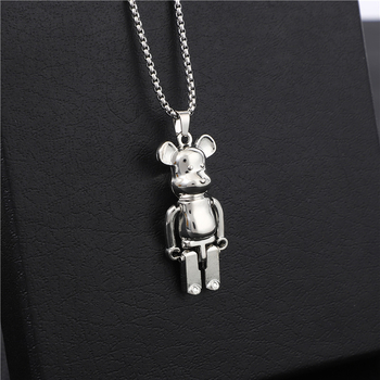 Ogrlica od legure s pokretnim udovima, privjesak crtani medvjed u hip-hop stilu, box lanac, street style, unisex