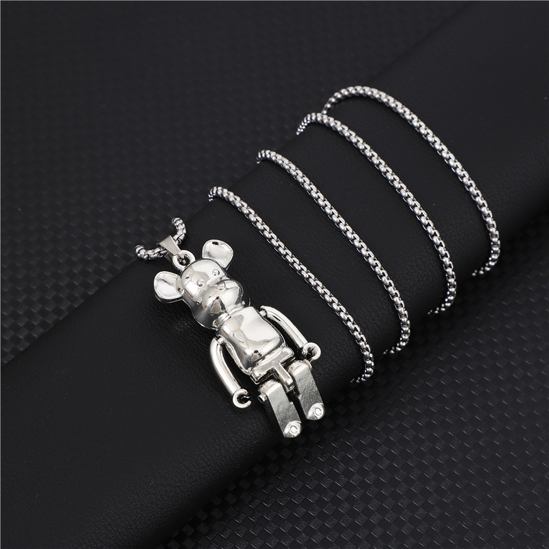 Ogrlica od legure s pokretnim udovima, privjesak crtani medvjed u hip-hop stilu, box lanac, street style, unisex