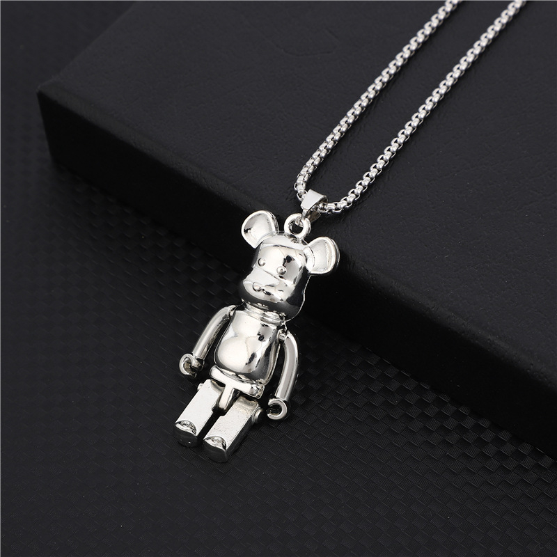 Ogrlica od legure s pokretnim udovima, privjesak crtani medvjed u hip-hop stilu, box lanac, street style, unisex