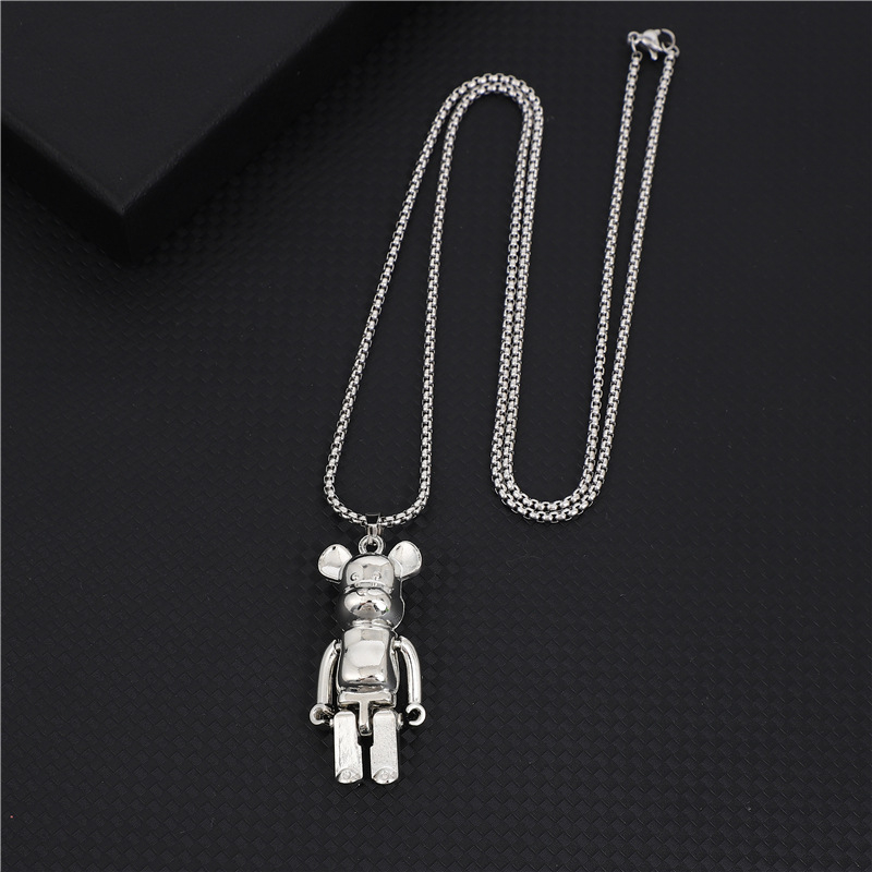 Ogrlica od legure s pokretnim udovima, privjesak crtani medvjed u hip-hop stilu, box lanac, street style, unisex