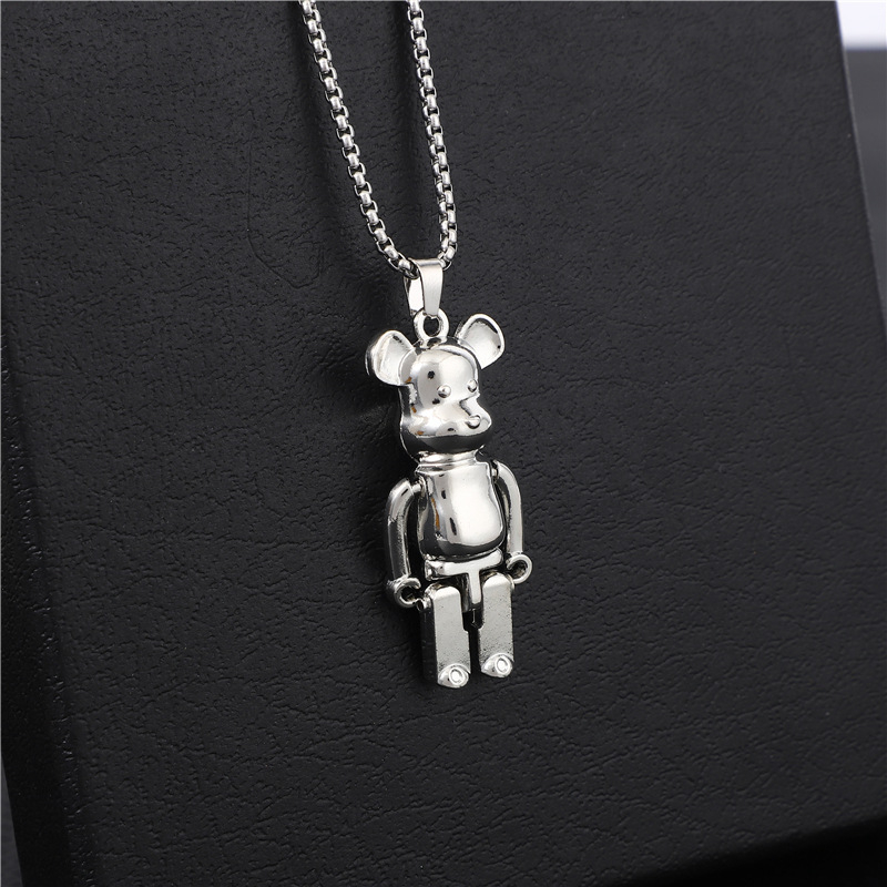 Ogrlica od legure s pokretnim udovima, privjesak crtani medvjed u hip-hop stilu, box lanac, street style, unisex