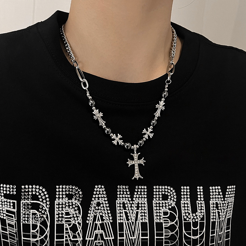 Unisex ogrlica s križem od titan čelika, kubanska lanac, geometrijski dizajn, duljina 41–50 cm
