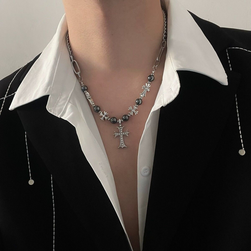 Unisex ogrlica s križem od titan čelika, kubanska lanac, geometrijski dizajn, duljina 41–50 cm