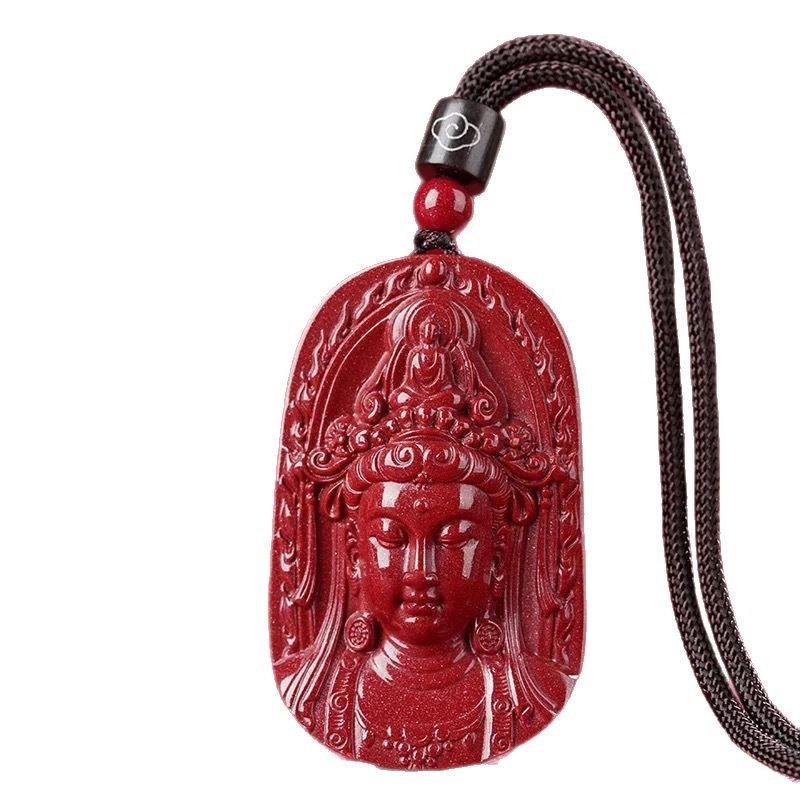 Férfi cinnabar Guanyin medál – Buddhista Bodhisattva nyaklánc