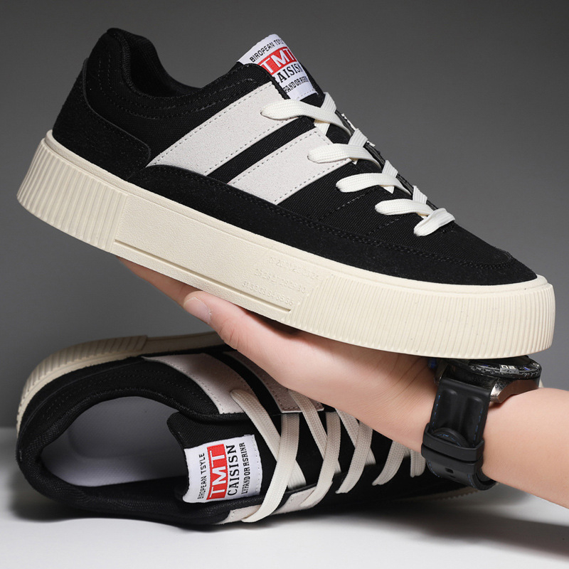 Koreai stílusú férfi sportcipő, alacsony profilú, vastag talppal, színblokkokkal, oversize mindennapi sneakers.