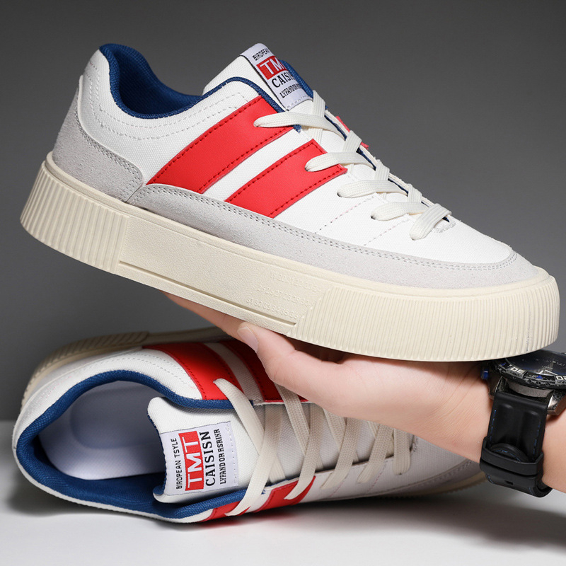 Koreai stílusú férfi sportcipő, alacsony profilú, vastag talppal, színblokkokkal, oversize mindennapi sneakers.