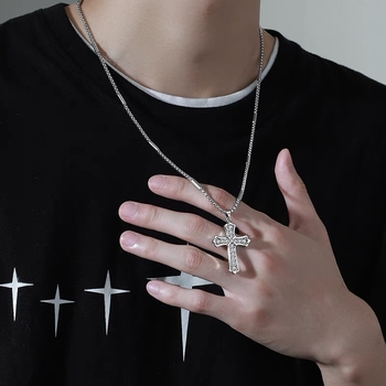Ogrlica s križem od bijelog cirkonija, titan čelik, unisex