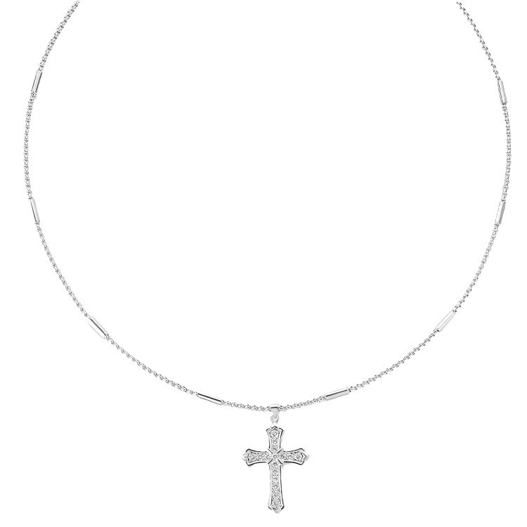 Ogrlica s križem od bijelog cirkonija, titan čelik, unisex